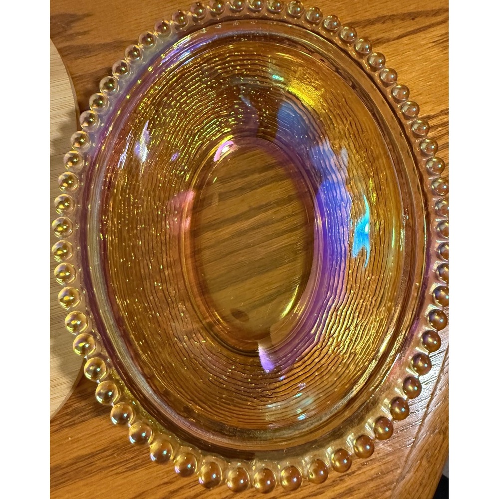 Indiana Glass Amber Carnival Glass Hen on Nest Beaded Candy Dish Vintage - Picture 5 of 16